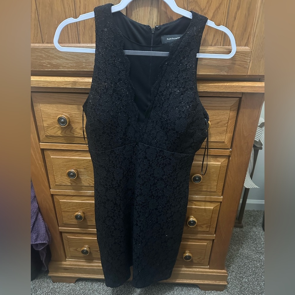R&M Richards Black Backless Lace Dress